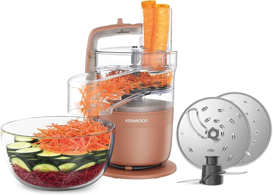 Kenwood MultiPro Compact - Processeur alimentaire avec Express Serve, lame en acier inoxydable, disques pour couper et râper, fonction Pulse, rouge argile (FDP23.140RD)
