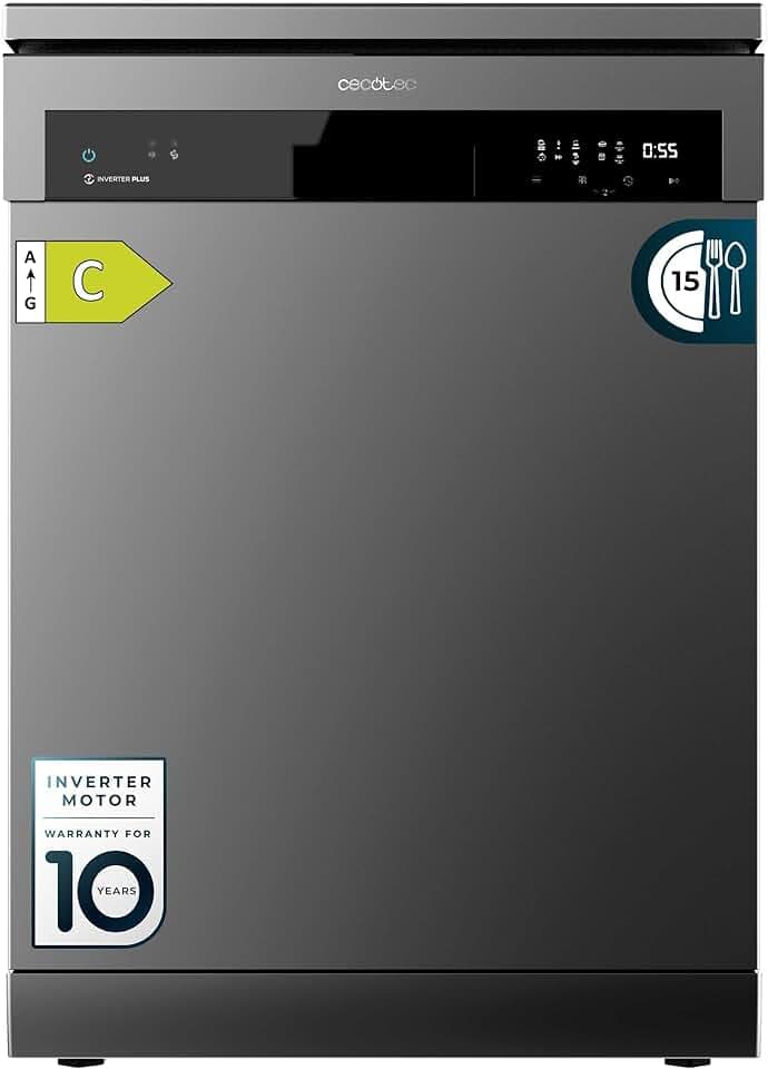 Cecotec Lave-vaisselle 60 cm Indépendant Bolero Aguazero 6500 Dark C. 15 Couverts, 3e Plateau, 6 Programmes avec Dual Zone Wash, Dry+, Ouverture Auto, Demi-charge, Départ Différé, Moteur Inverter Plus