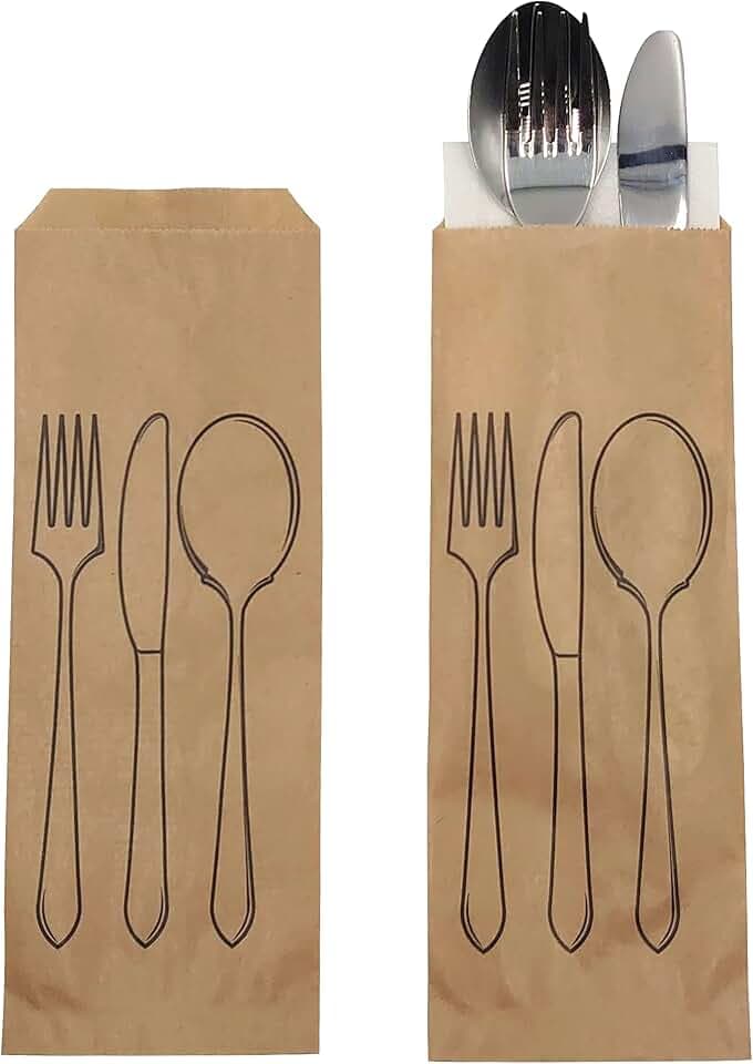 PAKNOR PAKNOR® Lot de 1000 sacs en papier pour couverts, 9 x 25 cm, parfaits pour les fêtes et les occasions spéciales, sacs à main jetables