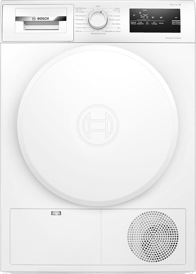 Bosch WTH8300DFR, Série 4, Sèche linge, Pompe à chaleur, 8 kg, Blanc