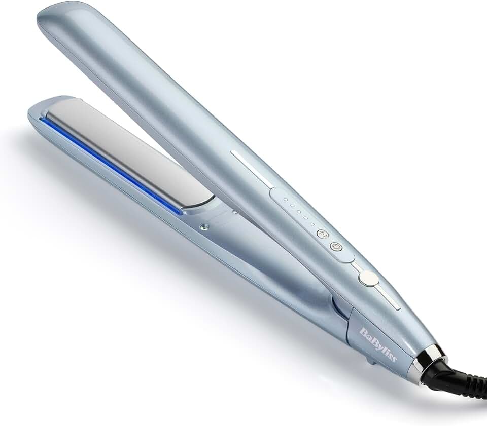 BaByliss Lisseur Cheveux Hydro Fusion – Double Technologie ionique, Anti-Frisottis, 5 réglages de température, Chauffe rapide, Arrêt Automatique– Bleu, ST573E