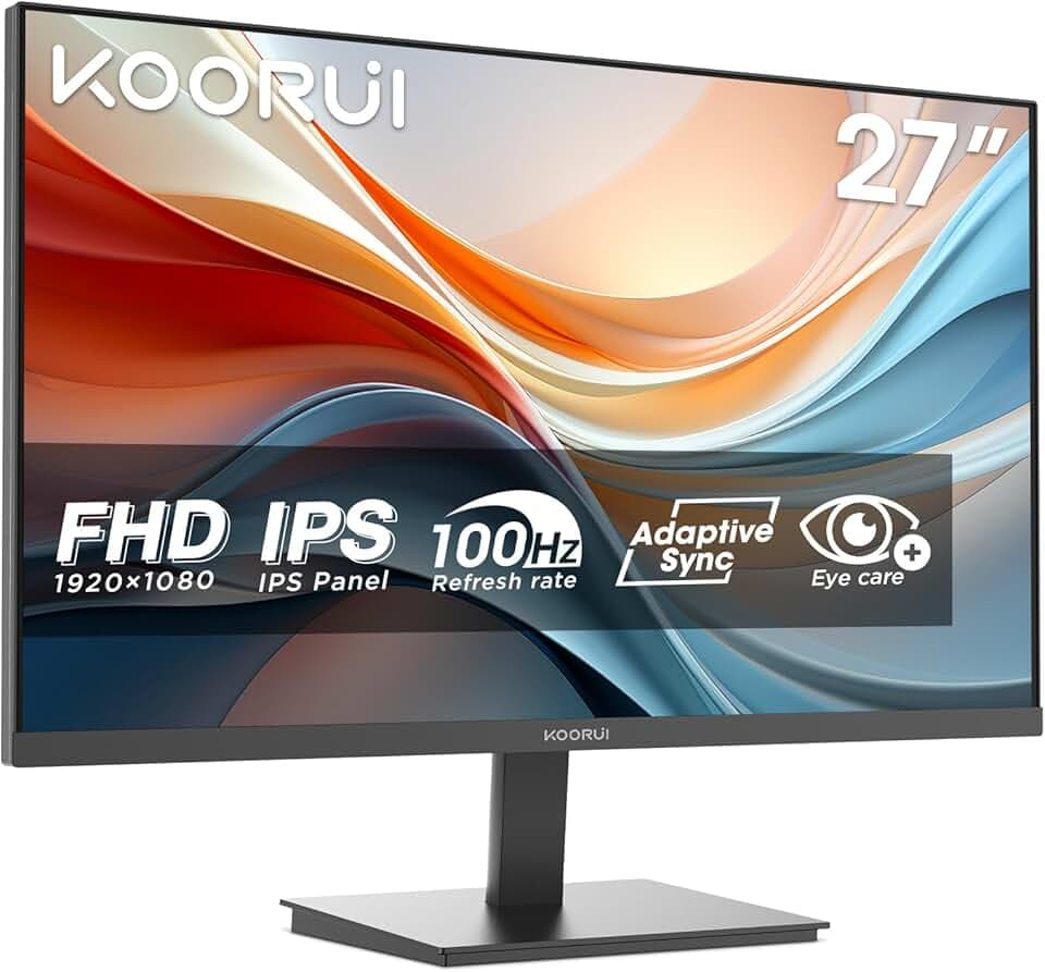 KOORUI E2711F 27 Pouces Ecran PC, FHD 1920 x 1080 100Hz Moniteur,IPS,Adaptive Sync HDMI 1.4, Eye Care, inclinable de -5° à 15°, VESA 100 x 100mm