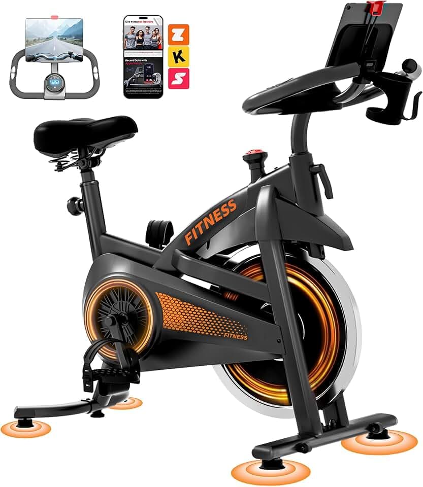 CURSOR FITNESS vélo d'appartement pliable, vélo d'appartement connecté avec mesure de pouls & écran LED, home-trainer pour la maison, siège confortable, jusqu'à 136 kg