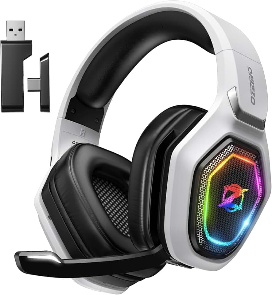 Ozeino Casque Gaming Sans Fil pour PC PS5 PS4, 2.4GHz Audio sans perte, USB & Type-C casque de jeu Ultra Stable avec Microphone Flip, Casque Gamer avec batterie 40 heures pour Switch Laptop Mobile Mac