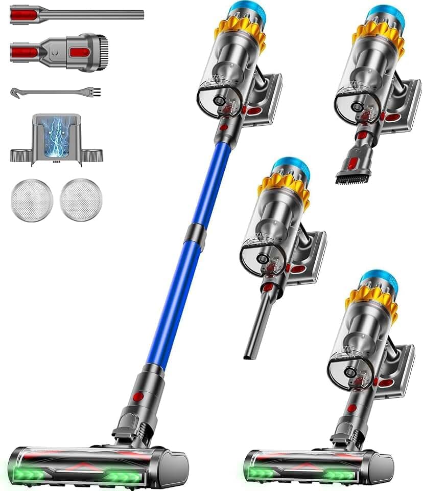 Aspirateur Balai sans Fil, 650W/55KPA/70Min Aspirateur sans Fil Puissant Autoportante/Super1,8L Cup, Écran LED/Brosse Anti-Enchevêtrement/Aspirateur Balai, Sols Durs,Poils d'animaux et Voiture