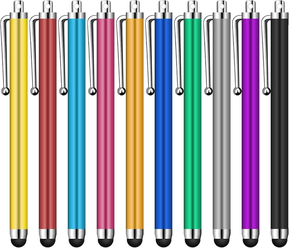 Jsdoin Lot de 10 Stylets universels capacitifs pour écran Tactile, tablettes, iPad Mini, iPad Pro, iPad Air, Smartphones, Plusieurs Couleurs