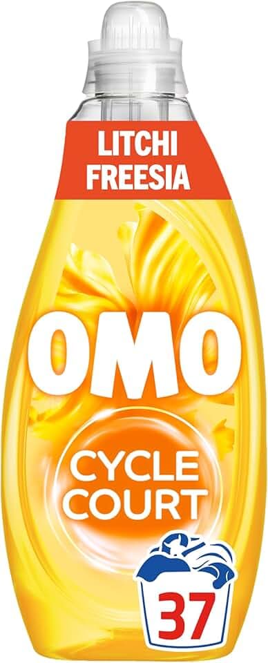 OMO - Lessive Liquide Mon Cycle Court Parfumé Plaisir Tropical - Lessive Cycles Courts Efficace dès 15 minutes - Notes Intenses de Leetchi et Fresia - Formule Testée Dermatologiquement - Gamme OMO