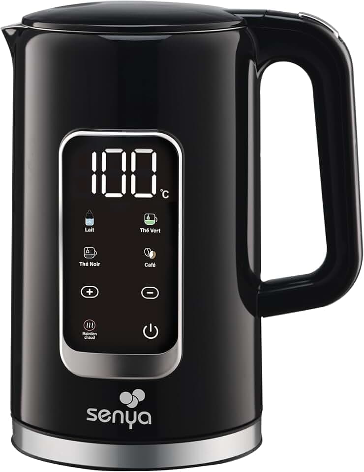 SENYA Bouilloire Électrique 1,7 L Inox – Température Réglable 40-100°C – Écran LCD – Maintien au Chaud 2h – 5 Programmes Thé Café – 2200W – Socle 360° – Double Paroi Anti-Brûlure