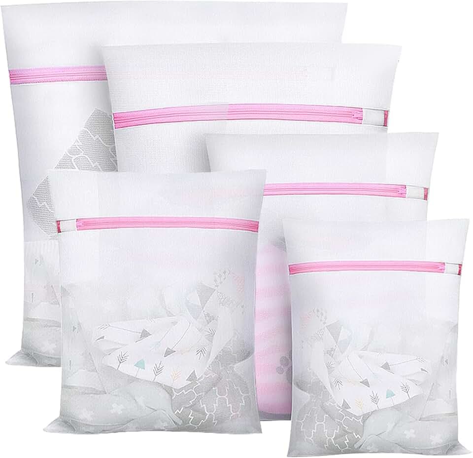 Sac à Linge pour Machine à Laver,5 Set Filet à Linge pour Machine à Laver,Laundry Bag pour Articles délicats,Soutien-Gorge,Chemisier,sous-vêtements,Chaussures,vêtements de bébé,Wash Bag etc (Rose)