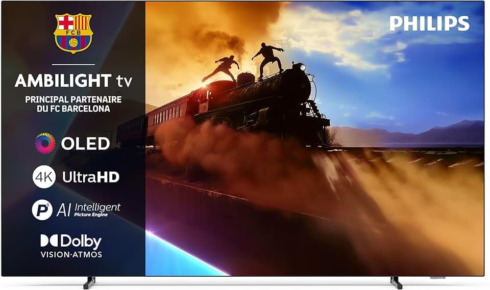 Philips Ambilight 65OLED760 4K OLED Smart TV - Écran 65 Pouces avec P5 AI Perfect Picture Engine Ultra HD, Titan OS, Dolby Vision et Atmos Sound - Compatible Alexa et Assistant Vocal Google