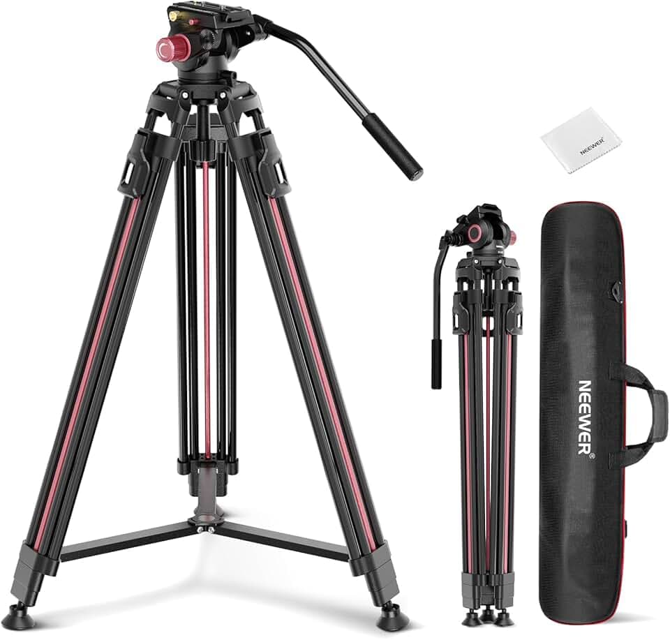 NEEWER LL38 2m Trépied pour Caméra Vidéo avec Tête Fluide et Chiffon de Nettoyage,Support Robuste en Métal avec Plateau à Dégagement Rapide,Compatible avec Canon Nikon et Sony,Charge Maximale 8kg.