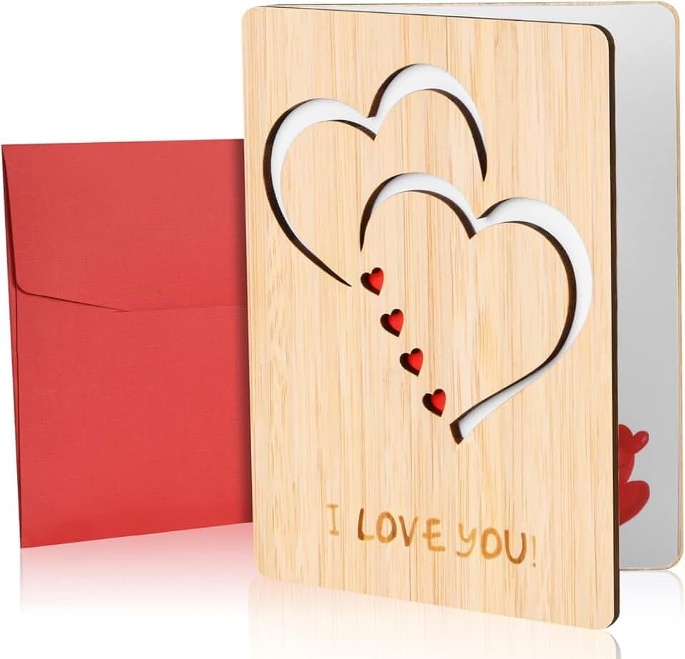 Vicloon Vicloon Carte de Voeux en Bois, Carte Cadeau, Cartes de Voeux avec Enveloppes pour les Anniversaires, la Saint-Valentin, les Mariages, la Fête des Mères et les Occasions Spéciales (Double Coeur)