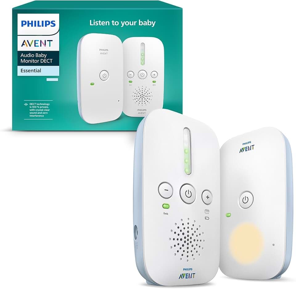 Philips Avent DECT - Écoute-bébé audio bidirectionnel, sans interférence, portée de 330 mètres, autonomie de 24 heures, mode Smart ECO, veilleuse, SCD503/26