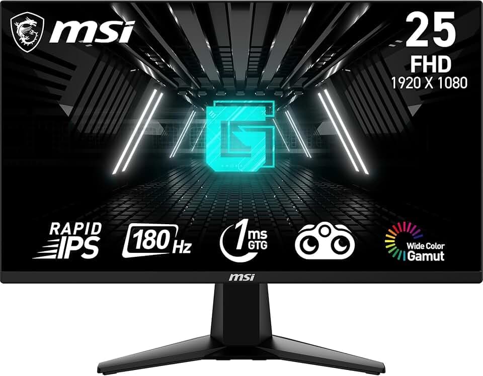 MSI G255F Écran Gaming FHD 24,5 Pouces - Dalle Rapid IPS 1920 x 1080, 180 Hz / 1ms (GtG), Gamme de Couleurs sRGB 99%, Adaptive-Sync - DP 1.2a, HDMI 2.0b CEC