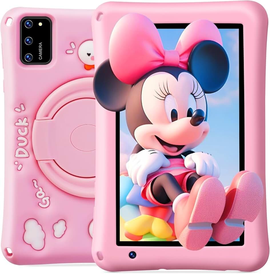 Tablette Enfants 7 Pouces, Android 13, 8Go RAM 64Go ROM, Tablette Tactile Octa-Core, 5MP+8MP Caméra HD, Contrôle Parental, Housse Silicone Anti-Choc Enfants (Rose)