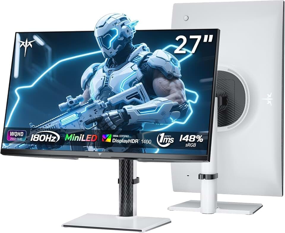 KTC Ecran PC 27 Pouces Mini LED | 2K@180Hz QHD 2560x1440P | VESA Display HDR1400 | Temps de réponse 1ms | Adaptive Sync | 148% sRGB | HDMIx2, DPx1 | Support Vertical et Mural | Ecran PC Gamer Blanc