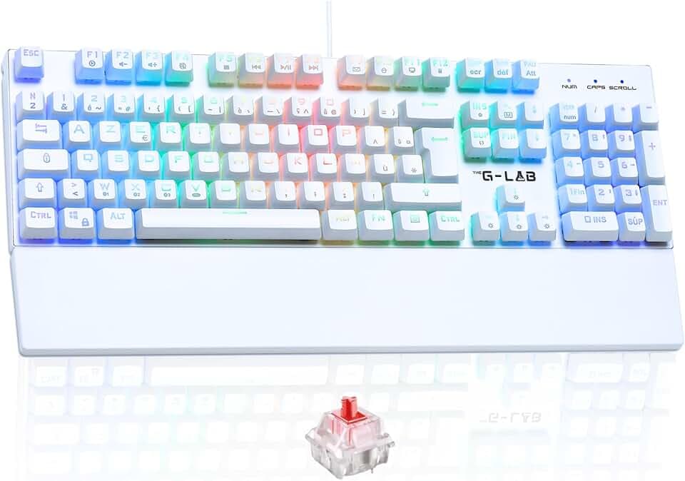 The G-Lab - Keyz Rubidium Blanc - Clavier Mecanique USB, AZERTY, RGB 100% Personnalisable, Anti-Ghosting, Repose-Poignet - Clavier Gamer Blanc, Switch Red Interchangeable - PC, PS4, PS5, Xbox – New