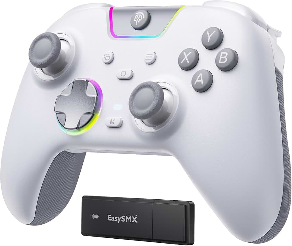 EasySMX Manette PC Sans Fil avec RGB/Déclencheurs Hall à Deux Niveaux/Joystick Hall/Boutons Silencieux/, X05PRO Contrôleur pour PC/Switch/Android/iOS/Steam/Android TV Box, 1000 mAh, Blanc