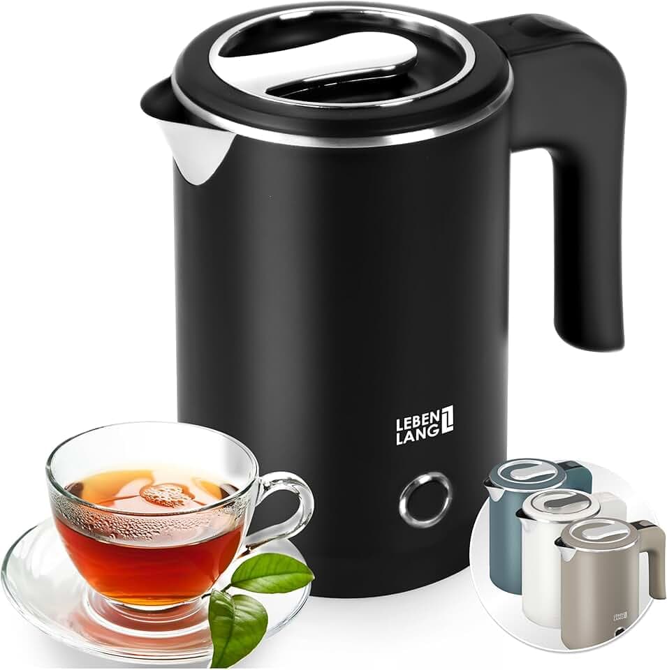 LEBENLANG Bouilloire Électrique en Acier Inoxydable - 0,5L & 600W & Sans BPA I Petit I Mini Bouilloire Electrique Inox Bouilloires Électriques Bouilloire Bouilloir Boulloire Mini Bouilloire de Voyage