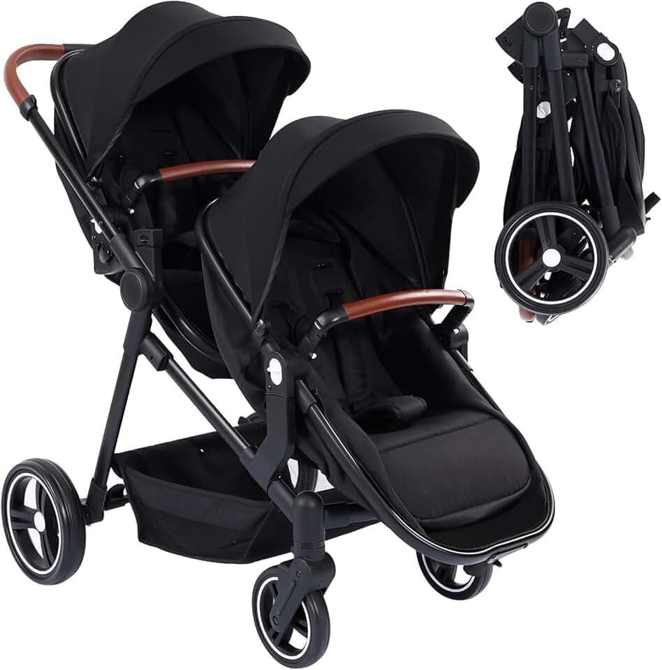 Poussette Double Légère Landau Pliable de Voyage, Poussette Tandem Compacte Avec Siéges Réversibles, Nacelle Bébé, Charge Max 30 kg, de la Naissance à 36 Mois
