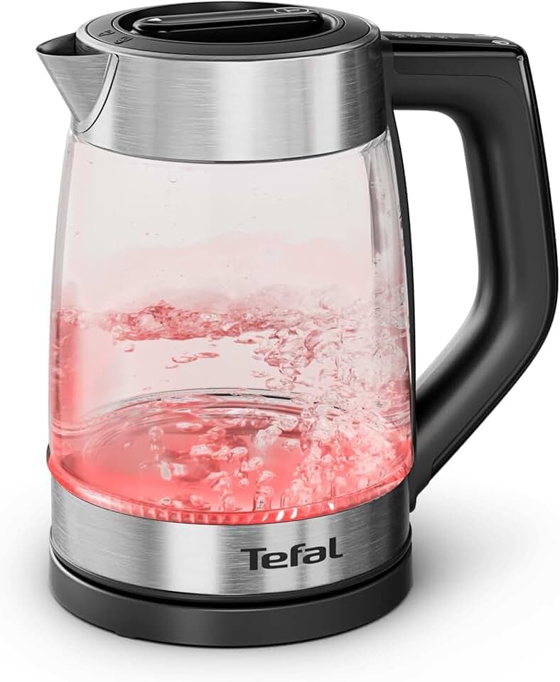 Tefal Express, Bouilloire en verre électrique, Réglages sur la poignée, 1,7 L, 5 niveaux de température, Suivi en temps réel, KO760DE0