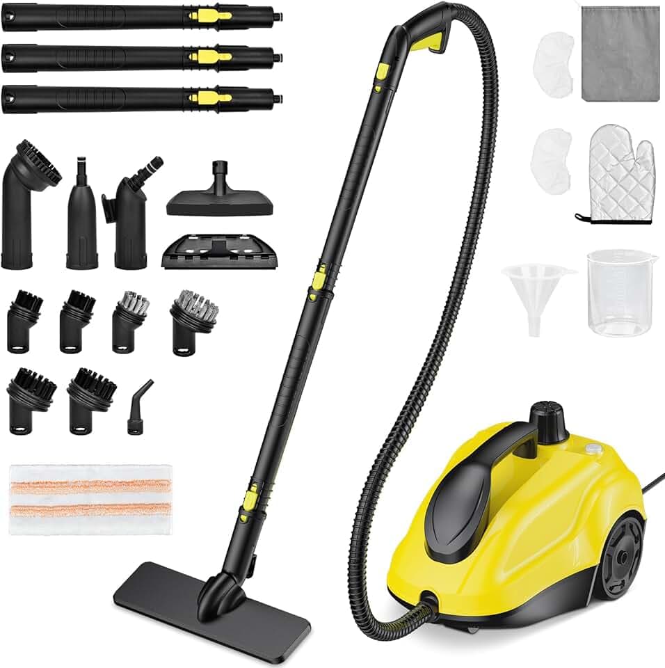 Nettoyeur Vapeur a Main Portable Pression Vapeur : 5 bar, Puissance : 2000 W avec 23 Accessoires et 2L Reservoir Nettoyeurs pour Plancher Tapis,Fenêtre,Verre et Rideau,Bains