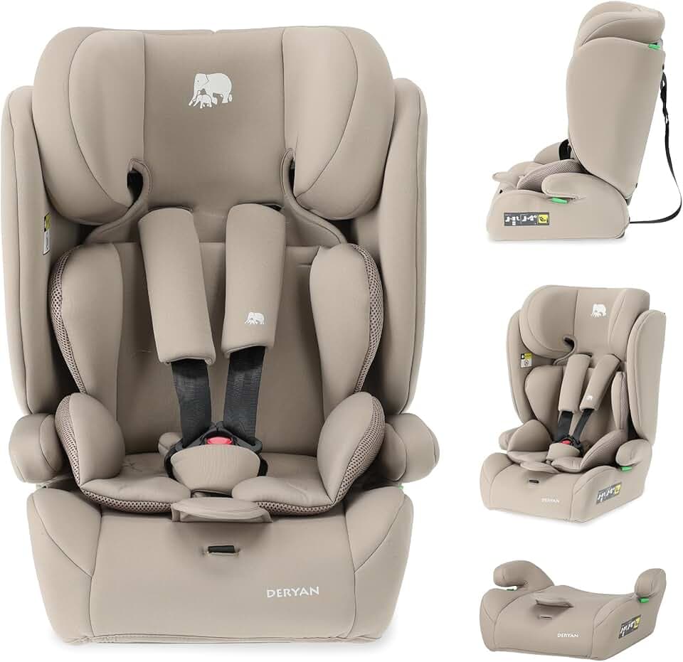 Deryan Carter Siège auto bébé, I-SIZE 75-150 cm, 9 à 36 kg, 1,5 à 12 ans, Groupe 1/2/3, Têtière ajustable en hauteur 10 niveaux, Protection latérale, FWF, Housse amovible (Sans ISOFIX Nougat)