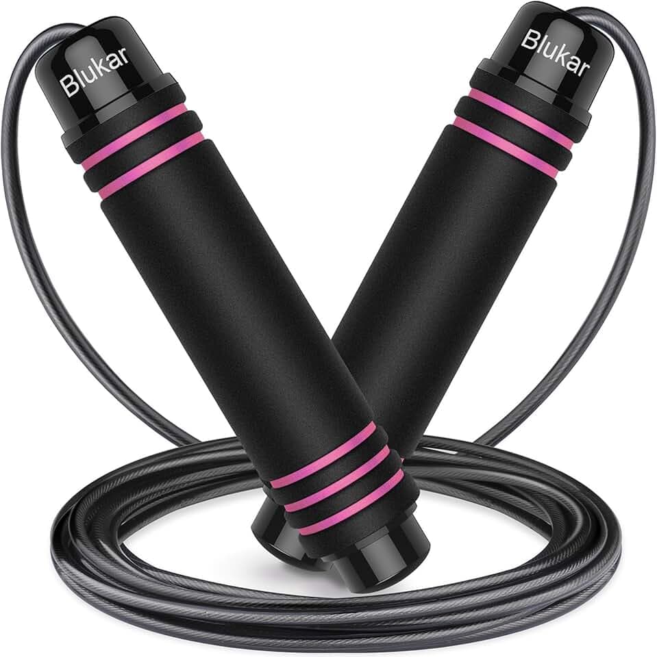 Blukar Corde à Sauter, Speed Jump Rope Réglable pour Hommes & Femmes, Roulements à Billes en Acier, Poignées Antidérapantes en Mousse, Câble en Acier pour Fitness, Crossfit, Sport, Boxe, GYM -3M