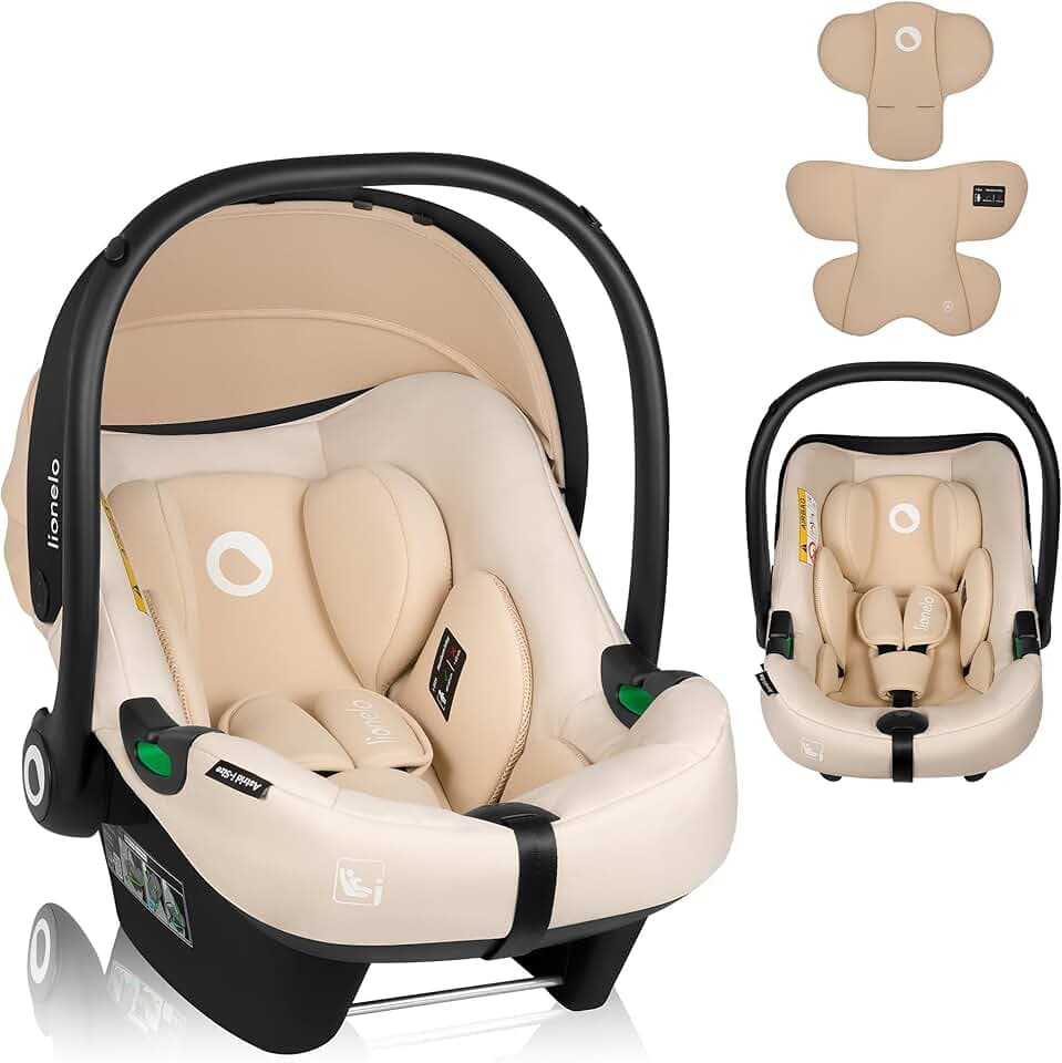 LIONELO ASTRID i-Size Siège Auto Pour Enfants 40-87 cm, Porte-Bébé Groupe 0+, Montage Dos à la Route, 3-Punktowe, Ceintures de Sécurité à 3 Points, Protection Latérale, Insert Dri-Seat (SABLE BEIGE)