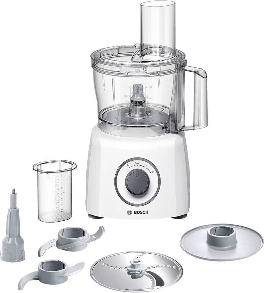 Bosch MultiTalent 3 MCM3100W – Robot de cuisine polyvalent avec plus de 20 fonctions – 800 W – Capacité de 2,3 L – Couleur : Blanc/Gris