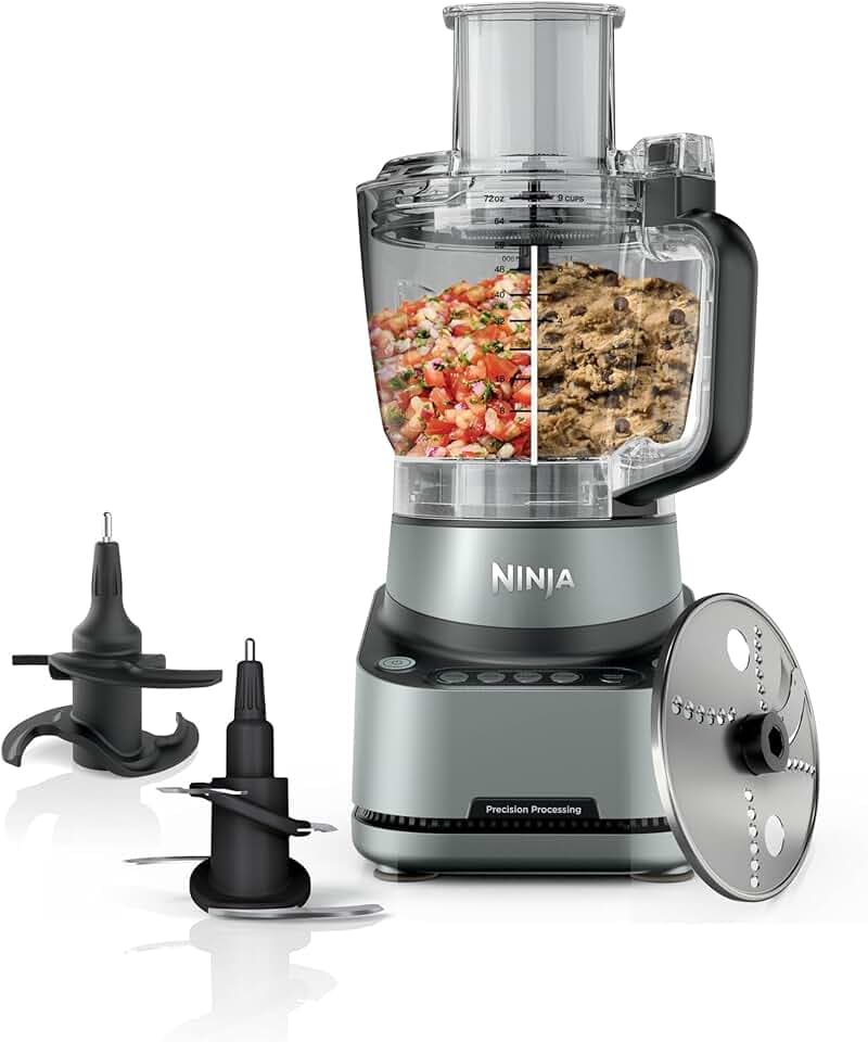 Ninja PrecisionPro Robot culinaire 2,1 L, 4 programmes auto et réglages manuels, pour préparer pâtes à pizza et à pain, trancher des légumes, pièces compatibles lave-vaisselle, noir BZ651EU