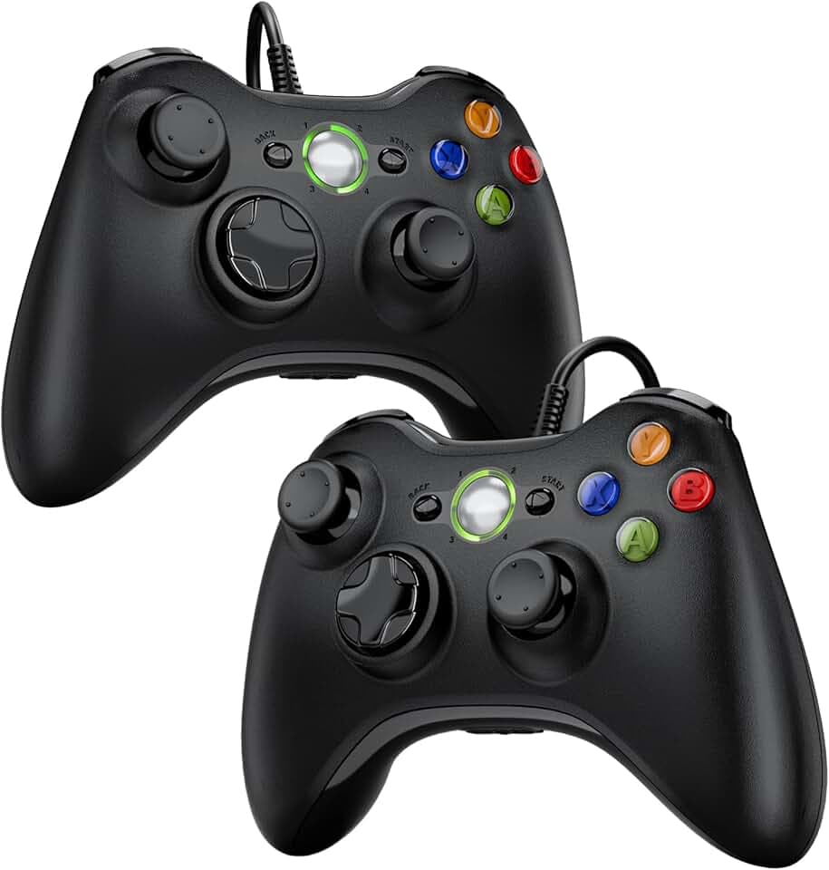 Diswoe 2 Pack Manette pour Xbox 360, 2 Pack Manette PC, Joystick Manette de Jeu pour Xbox 360/ Slim/PC Windows 7/8/10/11/XP, Gamepad Filaire avec Double Vibration/Design Ergonomique