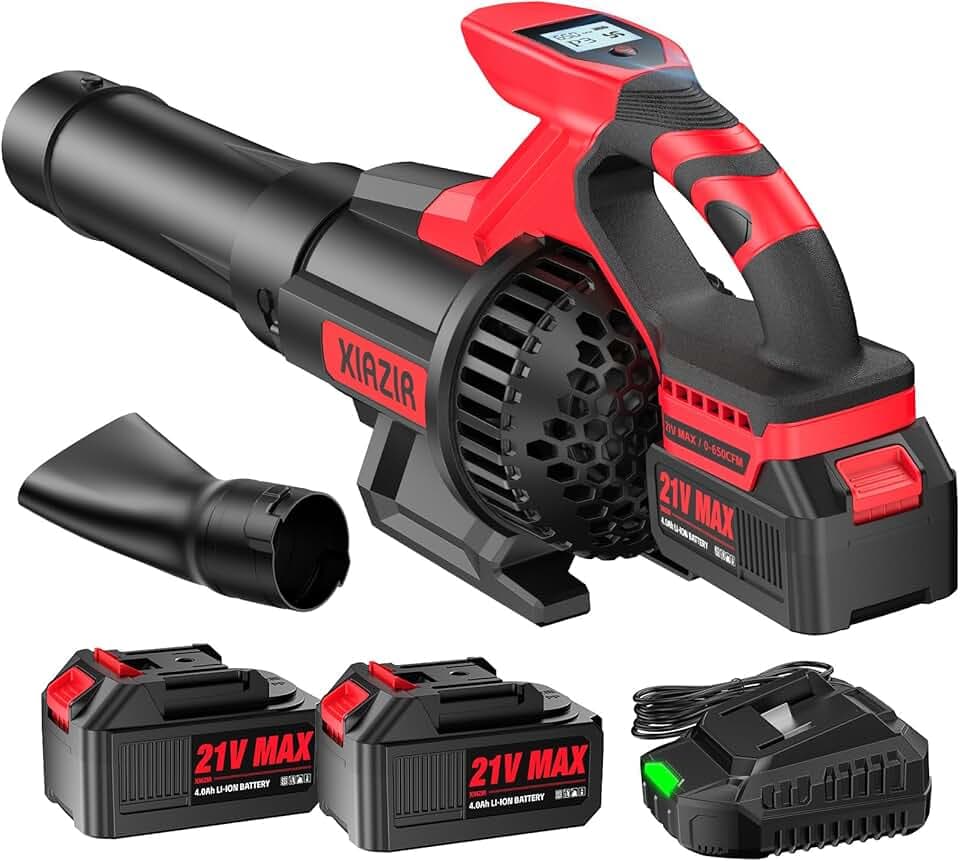 Souffleur de Feuilles sans Fil avec Écran LCD, 3 Vitesses, 2×4.0Ah Batteries et Chargeur Rapide, Souffleur Électrique Léger pour Entretien du Jardin, Allée, Feuilles, Poussière et Neige