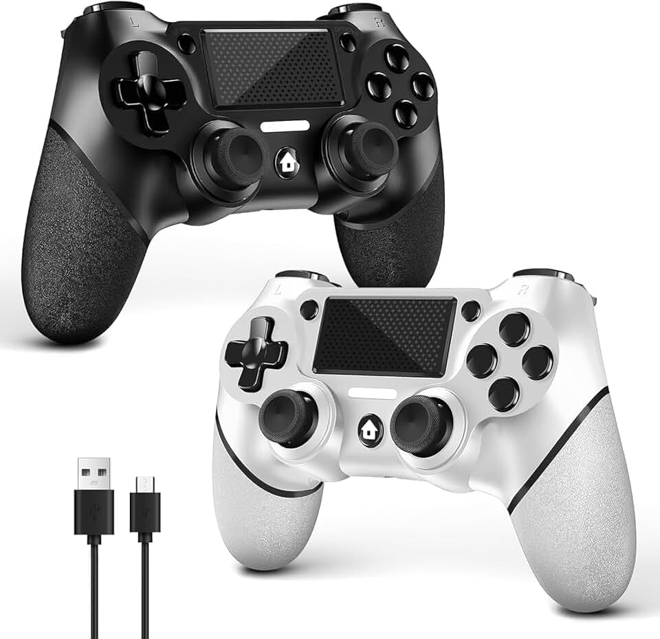 AceGamer 2 Pack Manette sans fil pour PS4,Contrôleur de jeu pour PS4/Pro/Slim/PC,Gamepad Joystick avec turbo/bouton retour/double vibration/6-axes Gyro Sensor/Panneau tactile (Non noir et blanc)