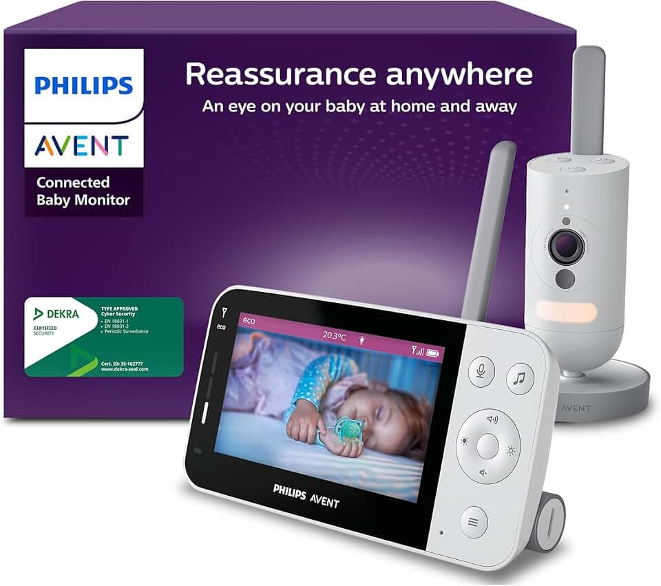 AVENT Philips babyphone Video connecté avec Wi-FI, caméra HD de Haute qualité, Vision Nocturne Infrarouge, détection des Pleurs, Audio bidirectionnel, 12 Heures d'autonomie en Mode éco, SCD951/26