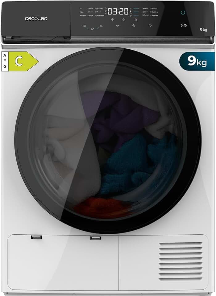 Cecotec Sèche-linge à Pompe à Chaleur 9 kg Bolero DressCode Dry 9400 Inverter, Classe Équivalente A+++, 15 programmes, Fonctions de Séchage Automatique, Repassage Facile, Stop&Go, Delay Start
