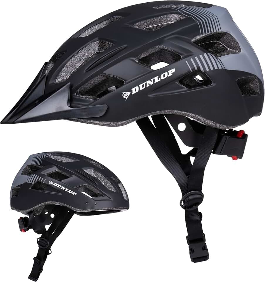 Dunlop Casque avec Lumière pour Vélo - Réglable de 55 à 58 CM - pour Femmes et Hommes - avec Éclairage LED 3 Modes - Noir