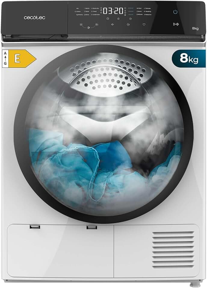 Cecotec Sèche-linge Pompe à Chaleur 8Kg Bolero DressCode Dry 8400. Précédente Classe A++, 15 Programmes, Basse Consommation, Full Touch, Séchage Auto, Repassage Facile, Stop&Go, Delay Start, Blanc