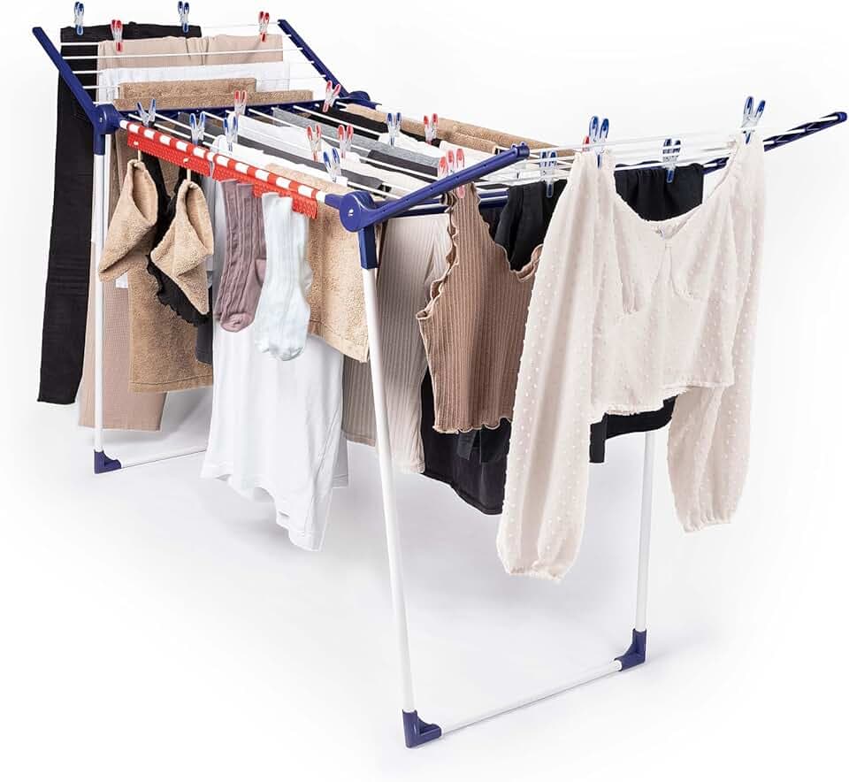 Leifheit Séchoir à Linge Pegasus 180 Solid, séchoir sur Pied Grande Surface d'étendage, étendoir à Linge Solide et Inoxydable, Un Accessoire