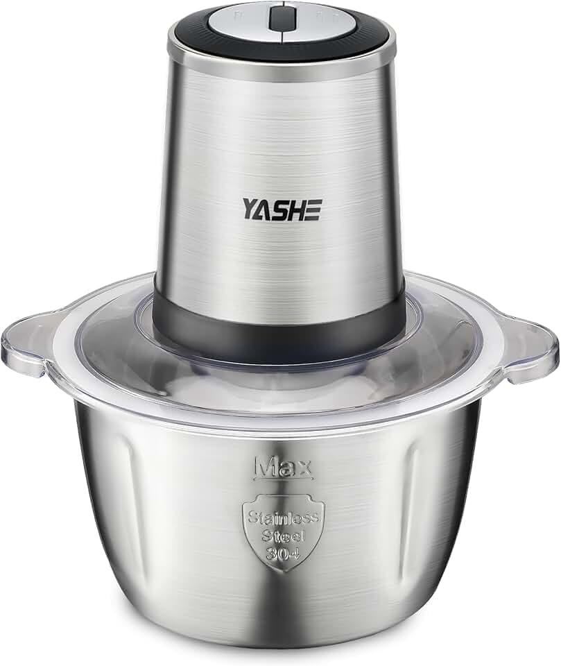 YASHE Hachoir Électrique 500W, Robot de Cuisine avec Bol en Acier Inoxydable 1,8L, Hachoir à Viande avec 4 Lames Doubles, 2 Vitesses, Noir/Gris
