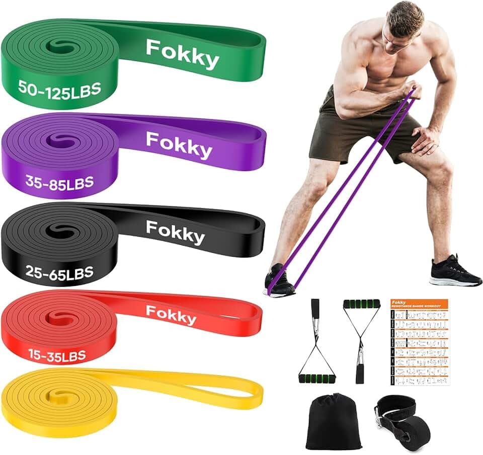 Fokky Bande Elastique Musculation, Élastique Musculation avec 5 Niveaux Différents, Elastique Sport et Poignées, Ancrage de Porte, Sac de Transport, Idéal pour Yoga Pilates Fitness Crossfit
