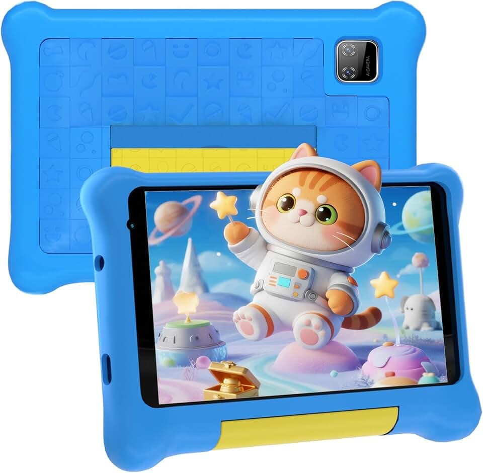 Tablette Enfants 7 Pouces, Android Tablette pour Enfants 5Go+32Go+128Go, Applications pour Enfants Préinstallées et Contrôle Parental, 1024x600, 2500mAh, Caméra Double, WiFi 6, BT5.2(Bleu)