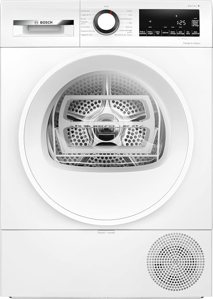 Bosch WQG133DTFR, Série 6, Sèche linge, Pompe à chaleur, 8 kg, Blanc Étiquetage Énergétique