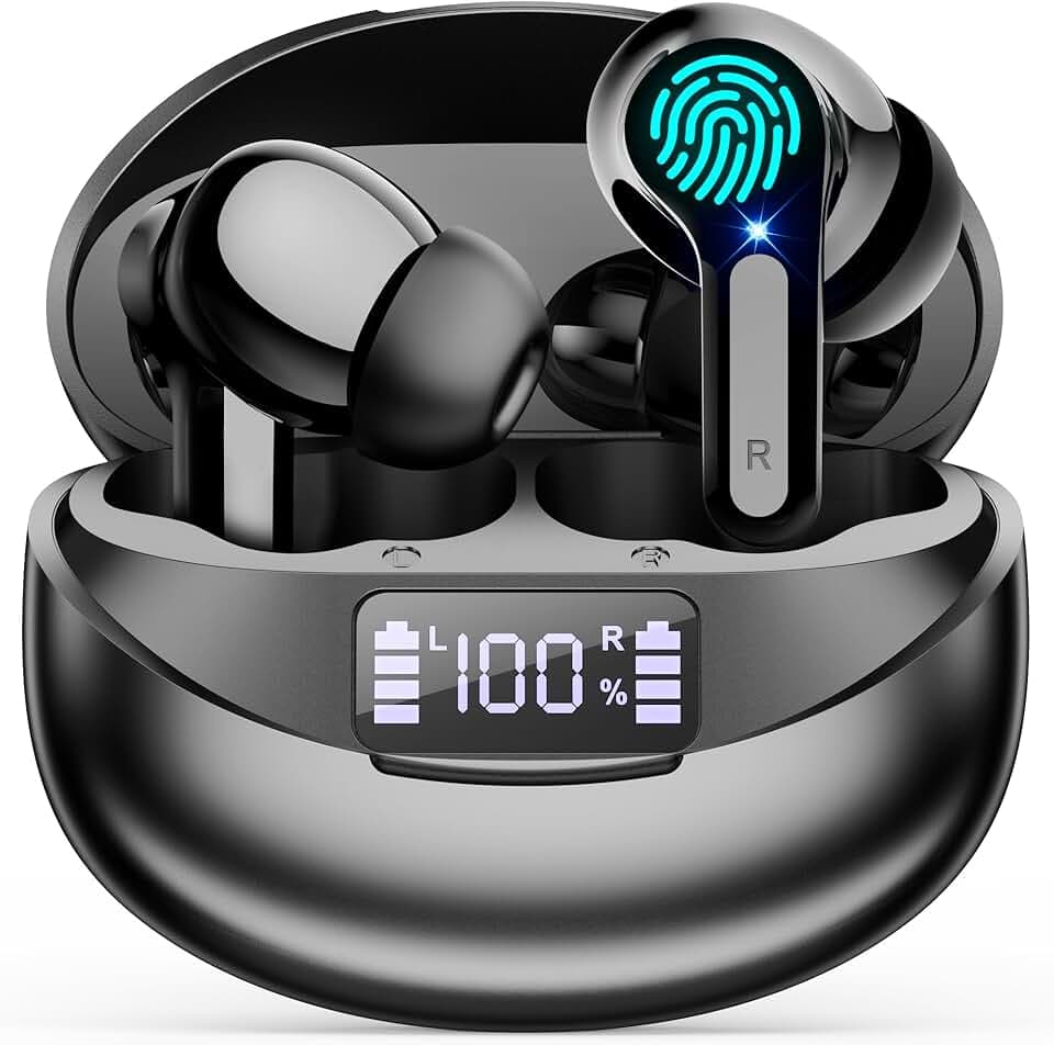 Ecouteurs Bluetooth sans Fil, Bluetooth 5.3 Ecouteurs sans Fil,Ecouteurs Hi-FI Son Stéréo,Écouteurs 35H Durée de Lecture CVC Réduction de Bruit USB C Casque for iOS Galaxy Xiaomi Oppo Android