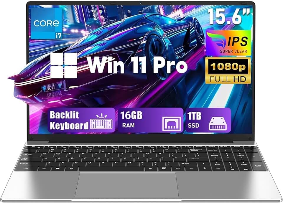 FUNYET Ordinateur Portable,2026 Nouveau Laptop 15,6 Pouces, 16 Go de RAM, SSD de 1 to, PC Portable avec Core i7-7600U,IPS FHD 1920×1080, Batterie de 6000 mAh, Clavier rétroéclairé