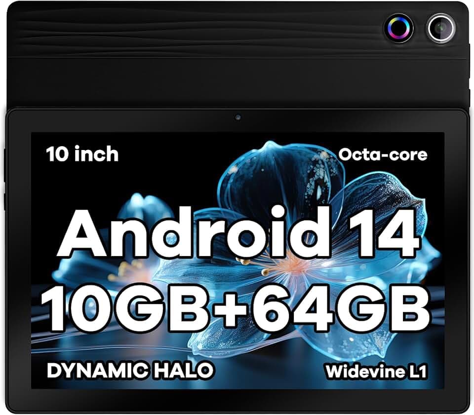 Tablette 10 Pouces Android 15 Tablette Octa-Core Tablette, Widevine L1 24Go + 64 Go + 1 to TF, WiFi 6 BT 5.3 Batterie 5000 mAh, Transmission OTG, Déverrouillage du Visage, Prise Casque Type C (Noir)