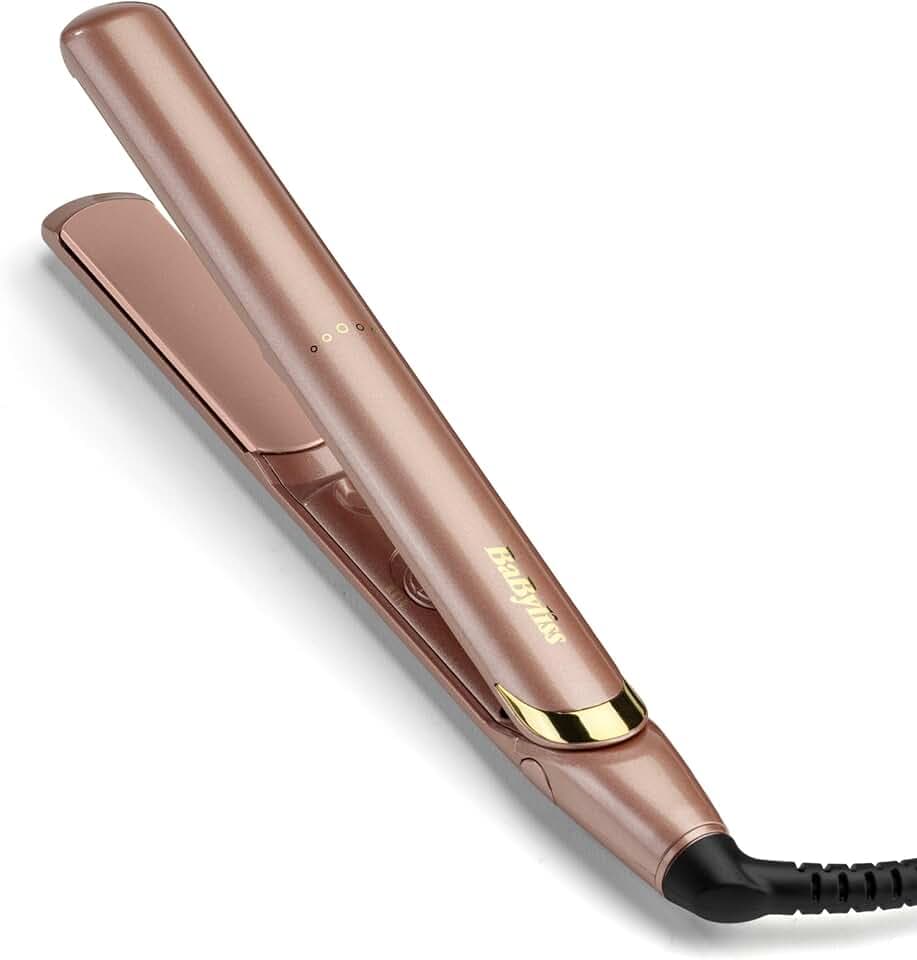 BaByliss Lisseur Cheveux Rose Gold - Plaques en Céramique, Multi-voltage, Utilisation universelle, Chauffe ultra-rapide en 15 sec, 3 réglages de température jusqu'à 235°C, 2598PE