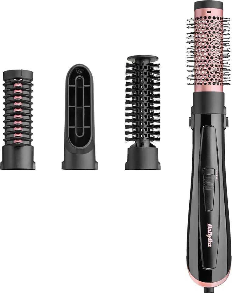 BaByliss Brosse soufflante Perfect Finish - 3 accessoires pour lisser, créer du volume et mettre en forme - 2 réglages de chaleur +Bouton Air Froid - Technologie ionique anti- frisottis - AS126E