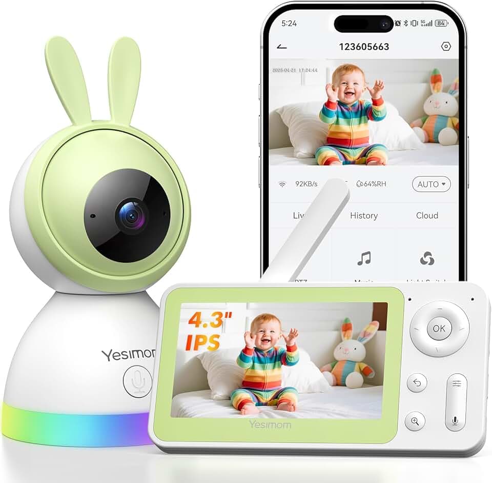 1080P Babyphone Camera 360° PTZ, Baby Phone avec Caméra Vidéo et Audio APP, Vision Nocturne Infrarouge, Zoom 4X, Détection de Mouvement/Son Suivi Automatique, Alarmes de Zone Global Recycled Standard