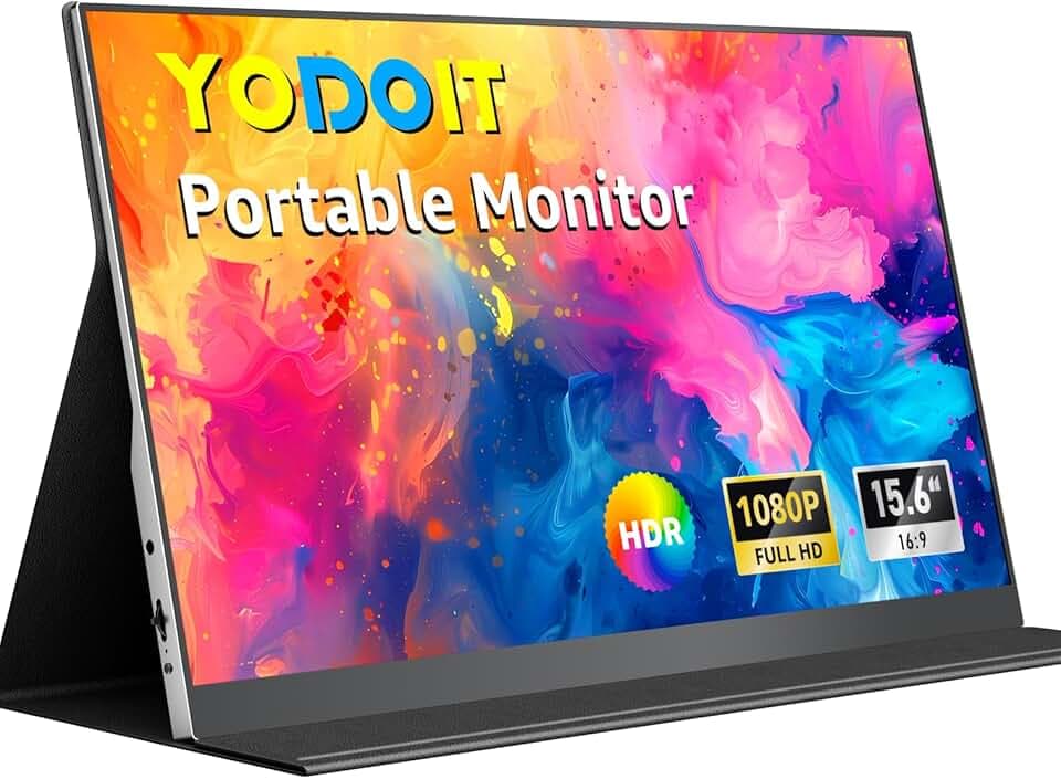Yodoit Écran Portable 15,6", 1920 × 1080 FHD Moniteur IPS Display HDMI USB Type C avec Haut-parleurs Intégrés pour PC/MacBook/Ordinateur Portable/Xbox/PS4 5/Switch/TV